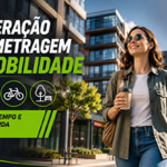 Mulher caminhando por bairro moderno com edifícios residenciais, representando a preferência da nova geração por mobilidade, localização e qualidade de vida no mercado imobiliário.