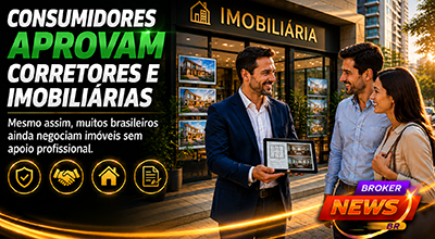 Fotografia hiper-realista de um corretor de imóveis apresentando um imóvel moderno a um casal durante uma visita, utilizando tablet para mostrar informações da propriedade, em um ambiente elegante e iluminado, simbolizando confiança, consultoria especializada, atendimento humanizado e a importância da intermediação profissional no mercado imobiliário.