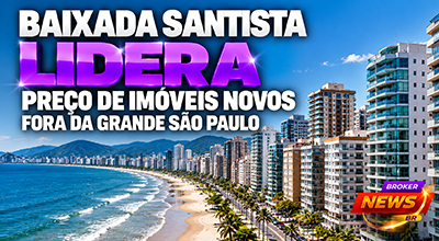Prédios residenciais novos na orla de Praia Grande, na Baixada Santista, região com o maior preço médio de apartamentos novos fora da Região Metropolitana de São Paulo.
