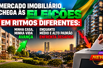 Mercado imobiliário brasileiro com diferenças entre habitação econômica e imóveis de médio e alto padrão em 2026.