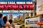 Conjunto habitacional residencial que representa a política pública de acesso à moradia no Brasil.